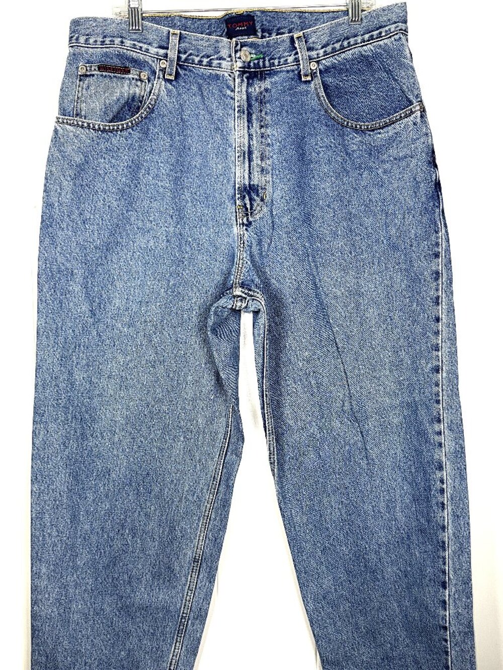 VTG Tommy Hilfiger Freedom Blue Denim Straight Jeans 90s Big Flag Logo Men 36x30